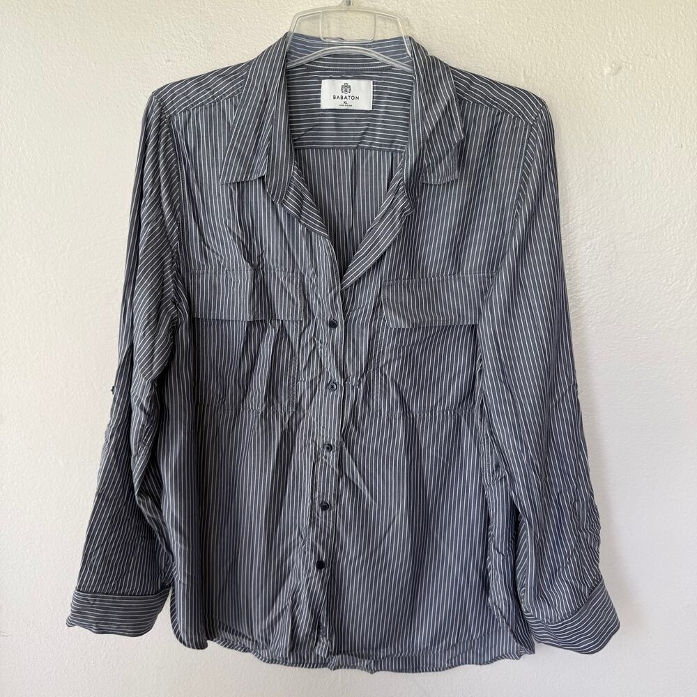Babaton Aritzia striped button-down shirt blue white pinstripe pattern. Size XL - Picture 4 of 12